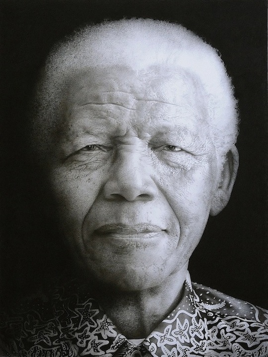 Artist: Paul Emsley portrait of Nelson Mandela Black chalk and pencil drawing